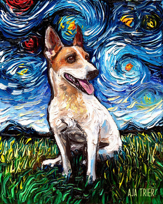 Jack Russell Terrier Night 4 Dog Art CANVAS print Starry Night Ready to Hang wall decor artwork display by Aja animal pet cute