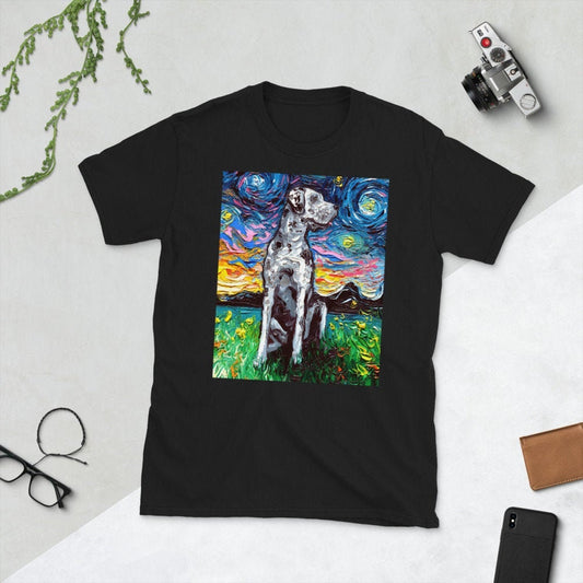 Shirt  Merle Great Dane Starry Night Dog ShortSleeve Unisex TShirt Art by Aja Soft top clothing Big Dog Pet Apparel