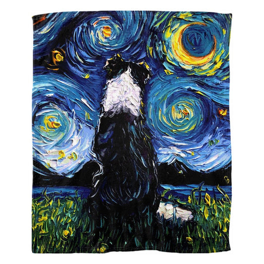 Border Collie Back Starry Night Dog 60x50 Inch Fleece Throw Blanket