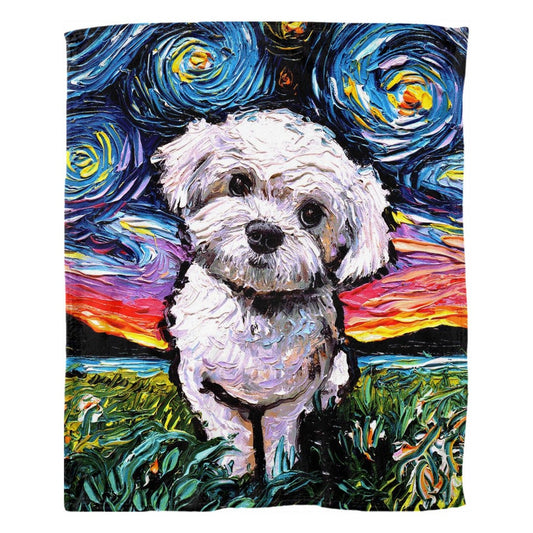Maltipoo Maltese Starry Night Dog 60x50 Inch Fleece Throw Blanket 60x50 inches