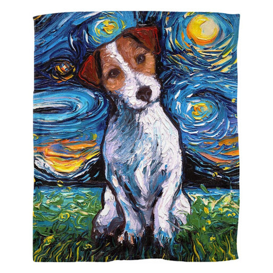 Jack Russell Terrier Starry Night Dog 60x50 Inch Fleece Throw Blanket