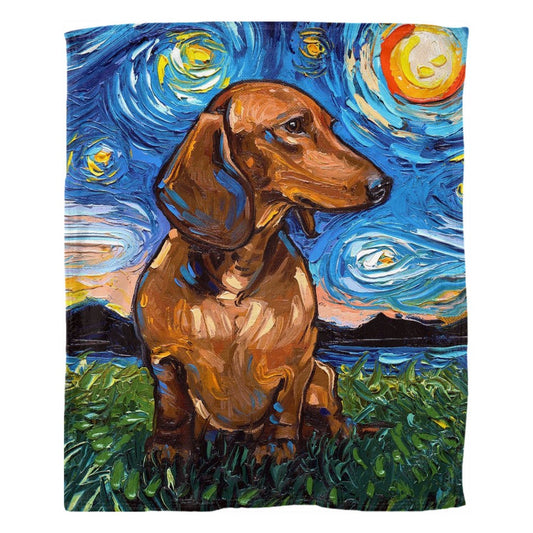 Fleece Throw Blanket 60x50 Inch Brown Dachshund Starry Night Dog