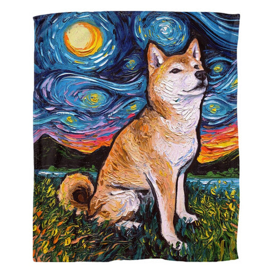 Fleece Throw Blanket 60x50 Inch Sbiba Inu Starry Night Dog Throw