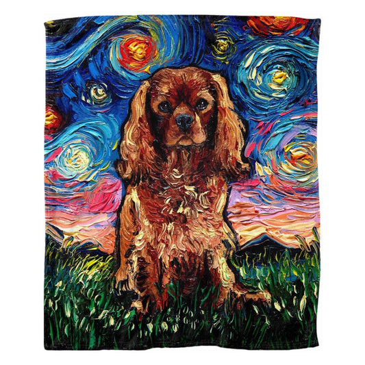 Fleece Throw Blanket 60x50 Inch Ruby Cavalier King Charles Spaniel Starry Night Dog Throw