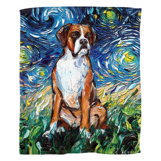 Fleece Throw Blanket Boxer Starry Night Dog 60x50 Inches