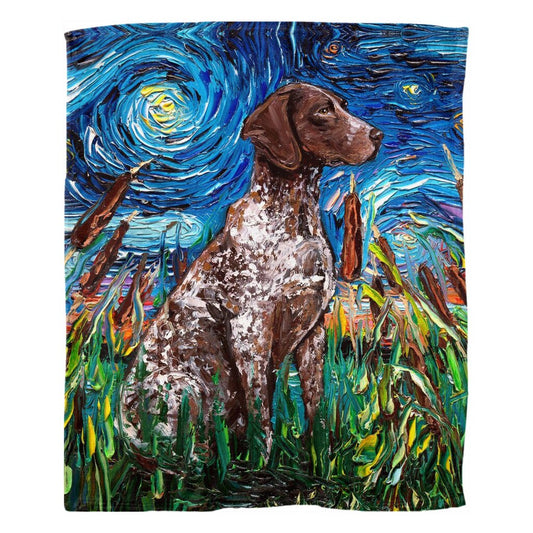 Fleece Throw Blanket 60x50 Inch German Short Hair Pointer Starry Night Dog Art