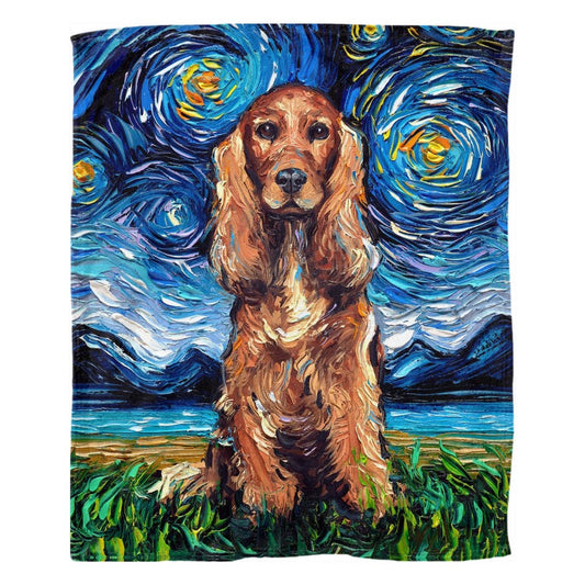 Fleece Throw Blanket 60x50 Inch Red Cocker Spaniel Starry Night Dog Art Throw