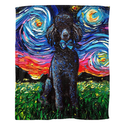 Fleece Throw Blanket 60x50 Inch Black Standard Poodle Starry Night Dog Art
