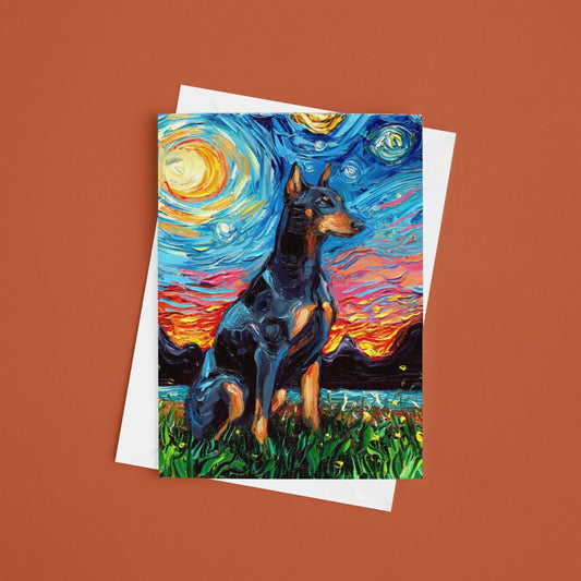 Folded Blank Greeting Cards  Doberman Pinscher Starry Night 4.25x5.5 Inches With Envelopes Unique Stationary Packs Of 1510 Or 25