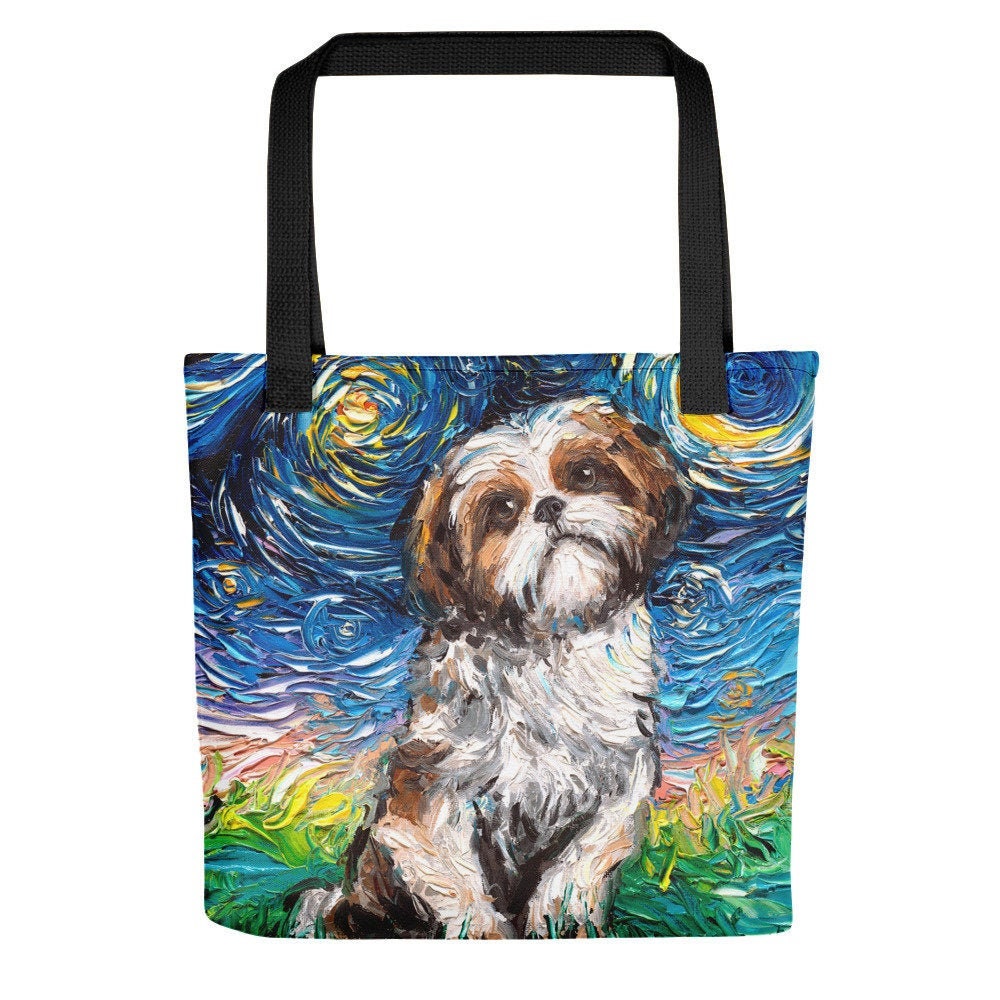 Shih Tzu Dog Starry Night Tote bag handbag artwork by Aja hound dog lover gift