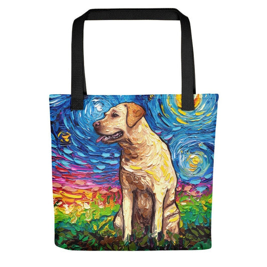 Yellow Labrador Dog Starry Night Tote bag handbag artwork by Aja blonde lab lover gift
