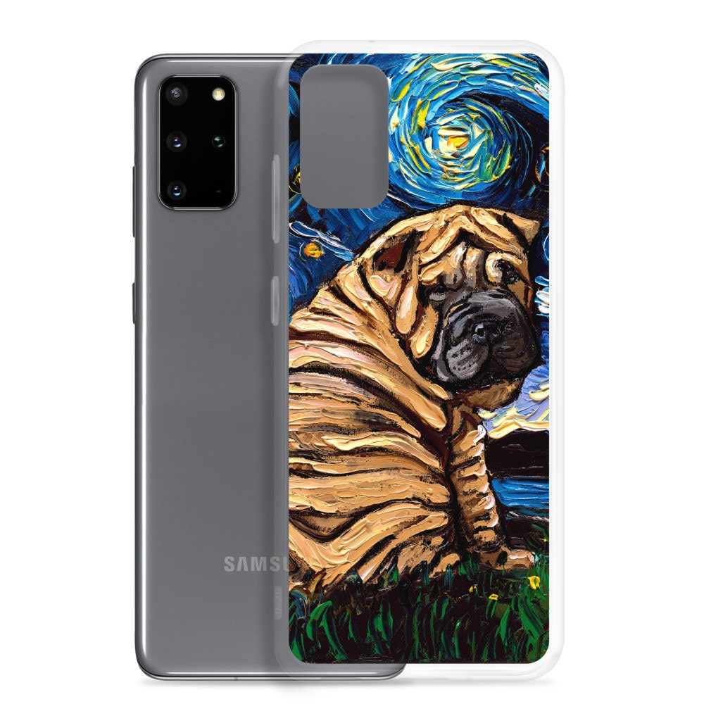 Shar Pei Night Samsung Case Dog Lover Android Phone Protector Starry Night Art by Aja S10 S10+ S10e S20 S20FE S20+ S20U S21 S21+ S21U