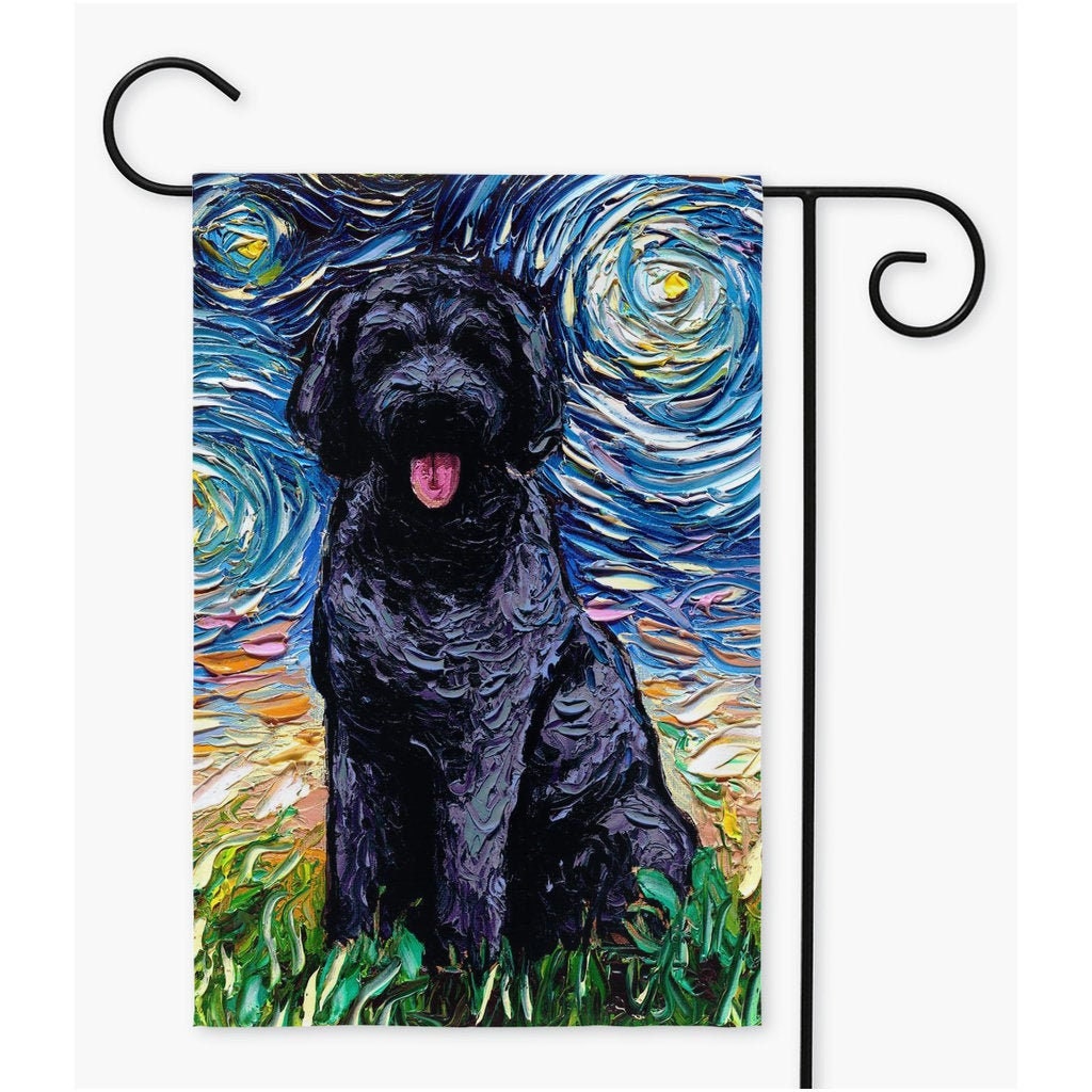 Black Goldendoodle Labradoodle Starry Night Yard and House Flags