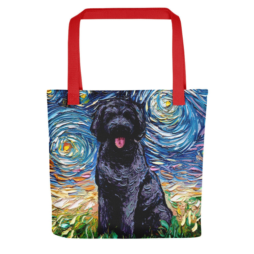 Black Goldendoodle Dog Starry Night Tote bag handbag artwork by Aja doodle dog lover gift Labradoodle purse