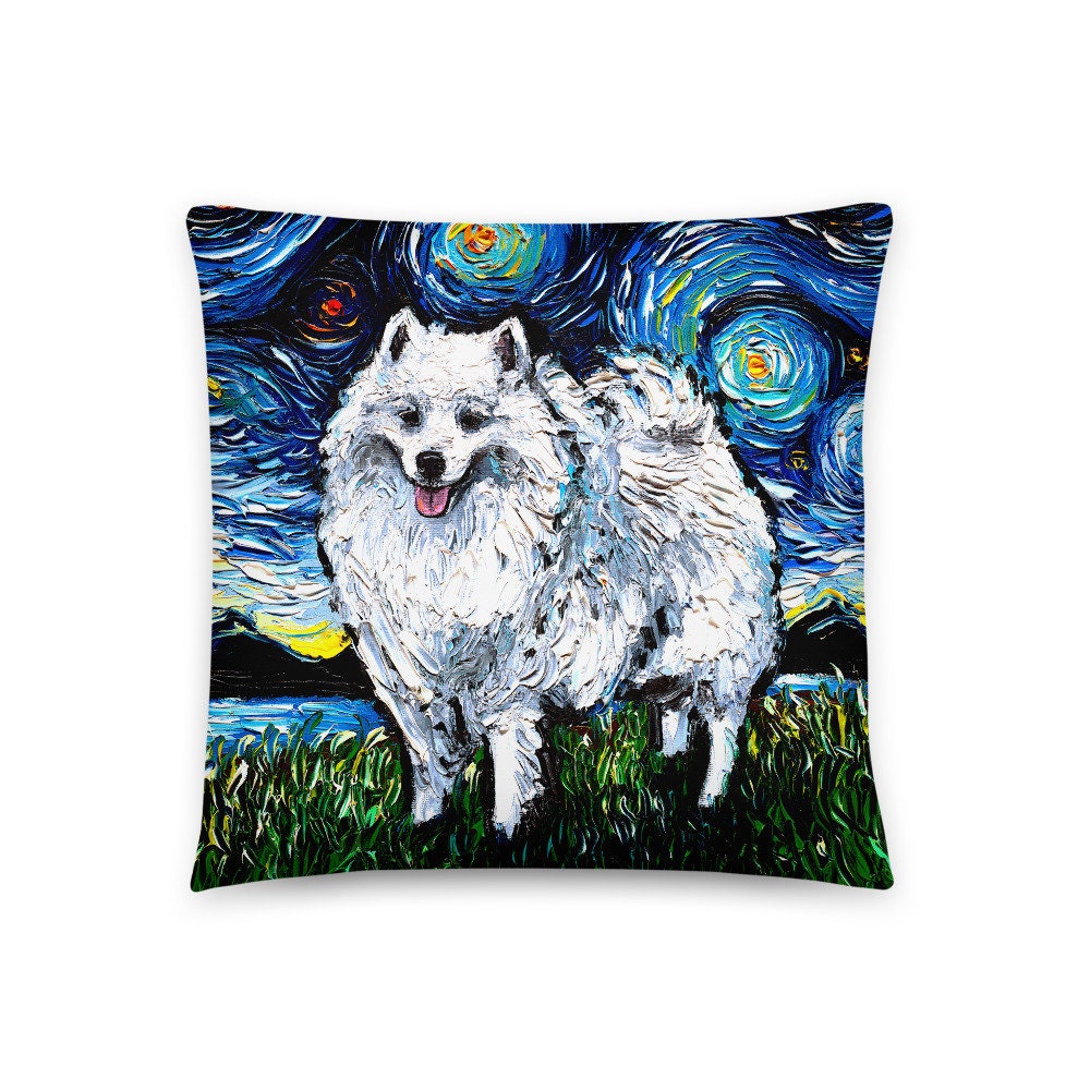 Basic Throw Pillow American Eskimo Dog Spitz Starry Night Art by Aja 16x16 or 20x20 inches stuffed Accent pillow Decor