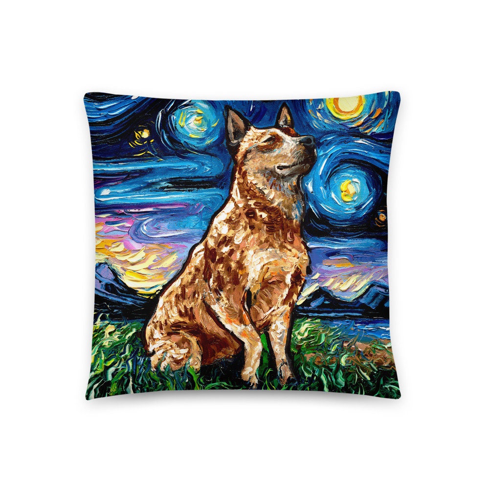 Dog Pillow Red Heeler Throw Pillow Starry Night Dog Lover Gift Idea Home Decor Cattle Dog Bedroom Pillow Insert Included Free Shipping US