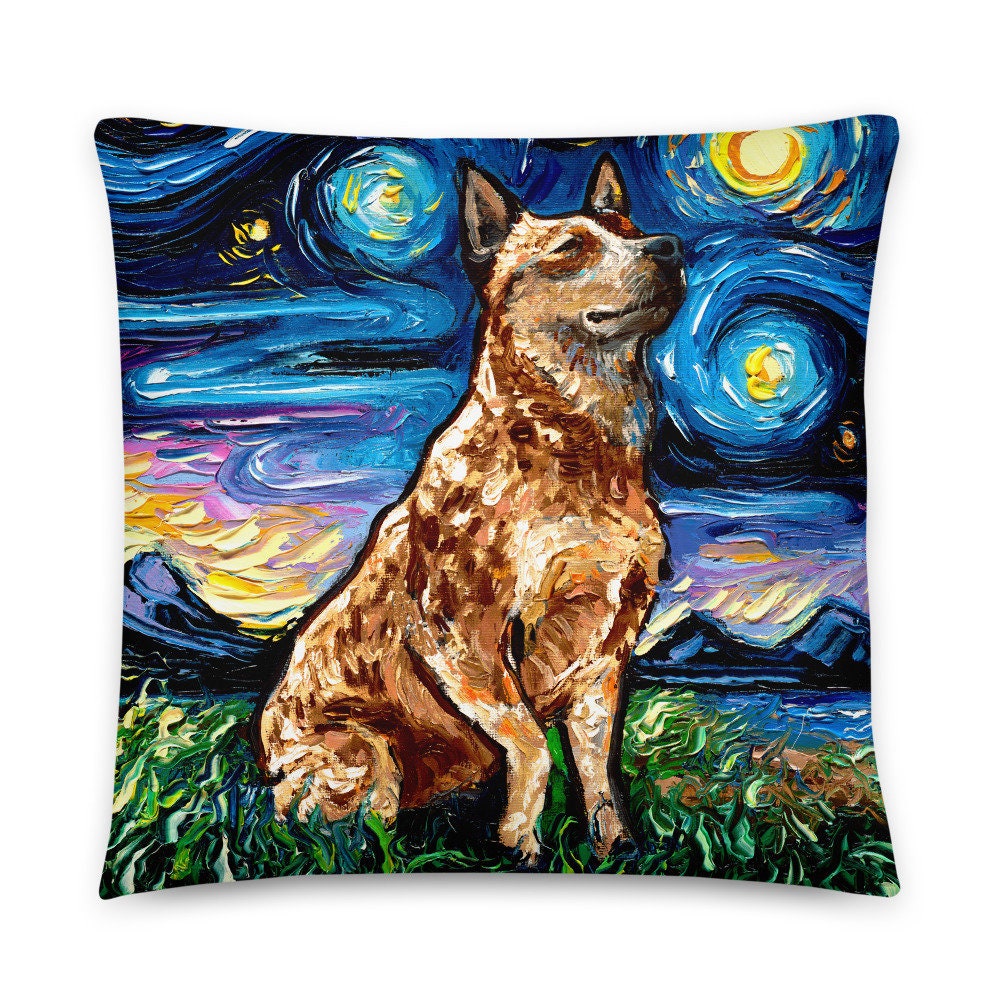 Dog Pillow Red Heeler Throw Pillow Starry Night Dog Lover Gift Idea Home Decor Cattle Dog Bedroom Pillow Insert Included Free Shipping US
