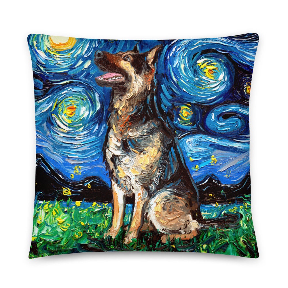 Basic Throw Pillow German Shepherd K9 Starry Night Dog Art by Aja 16x16 or 20x20 inches stuffed Accent pillow Decor