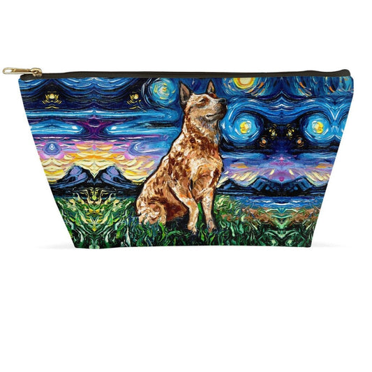 Red Heeler Dog Landscape Starry Night Art Animal Accessory Pouch With TBottom Stand Up Travel / Makeup Bag Choose Size