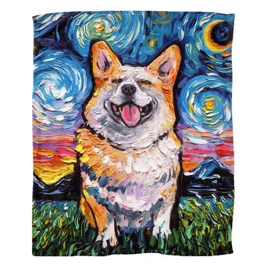 Smiling Pembroke Welsh Corgi Starry Night Dog 60x50 Inches