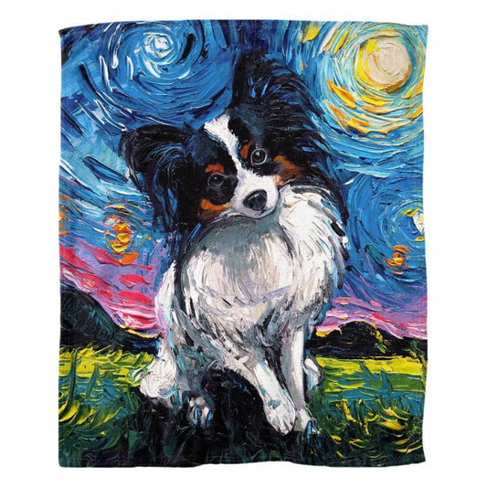Papillon Starry Night Dog 60x50 Inch Fleece Throw Blanket Art Throw