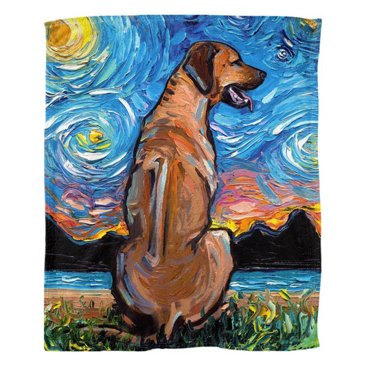 Rhodesian Ridgeback Starry Night Dog 60x50 Inch Fleece Throw Blanket