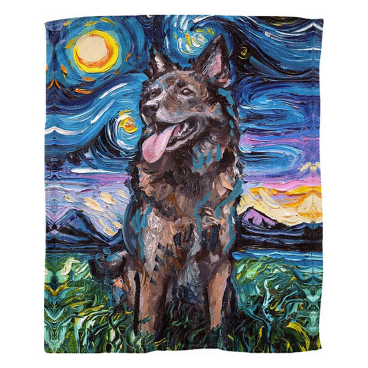 Fleece Throw Blanket 60x50 Inch Brown German Shepherd Mix Starry Night Dog Art