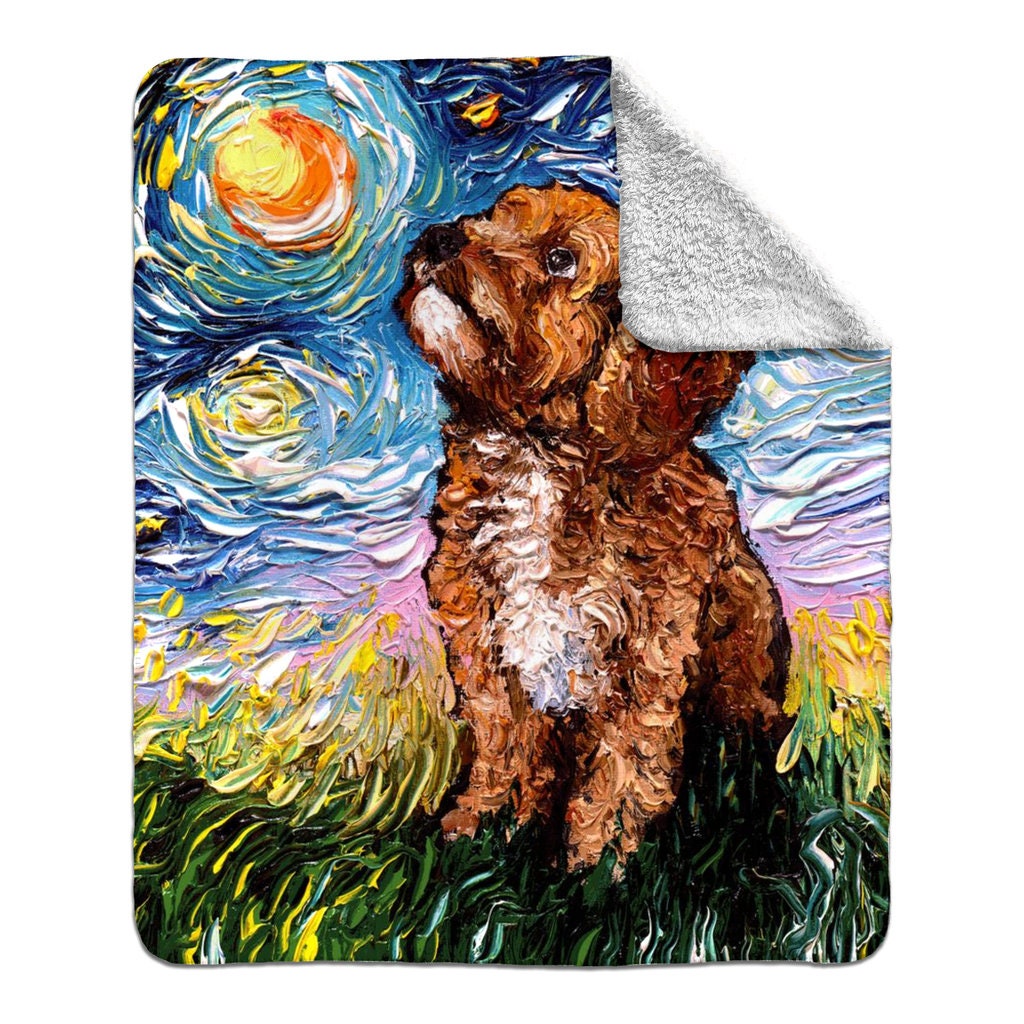 Premium Fleece Sherpa Blanket Cavapoo Starry Night Dog Throw 60x50 inches