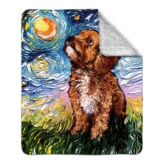 Premium Fleece Sherpa Blanket Cavapoo Starry Night Dog Throw 60x50 inches