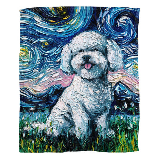 Fleece Throw Blanket 60x50 Inch Bichon Frise Starry Night Dog