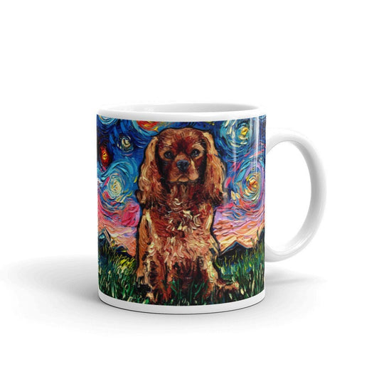 Ruby Cavalier King Charles Spaniel Starry Night Coffee Mug Dog Lover Art by Aja ceramic cup Cute pup gift drink ware