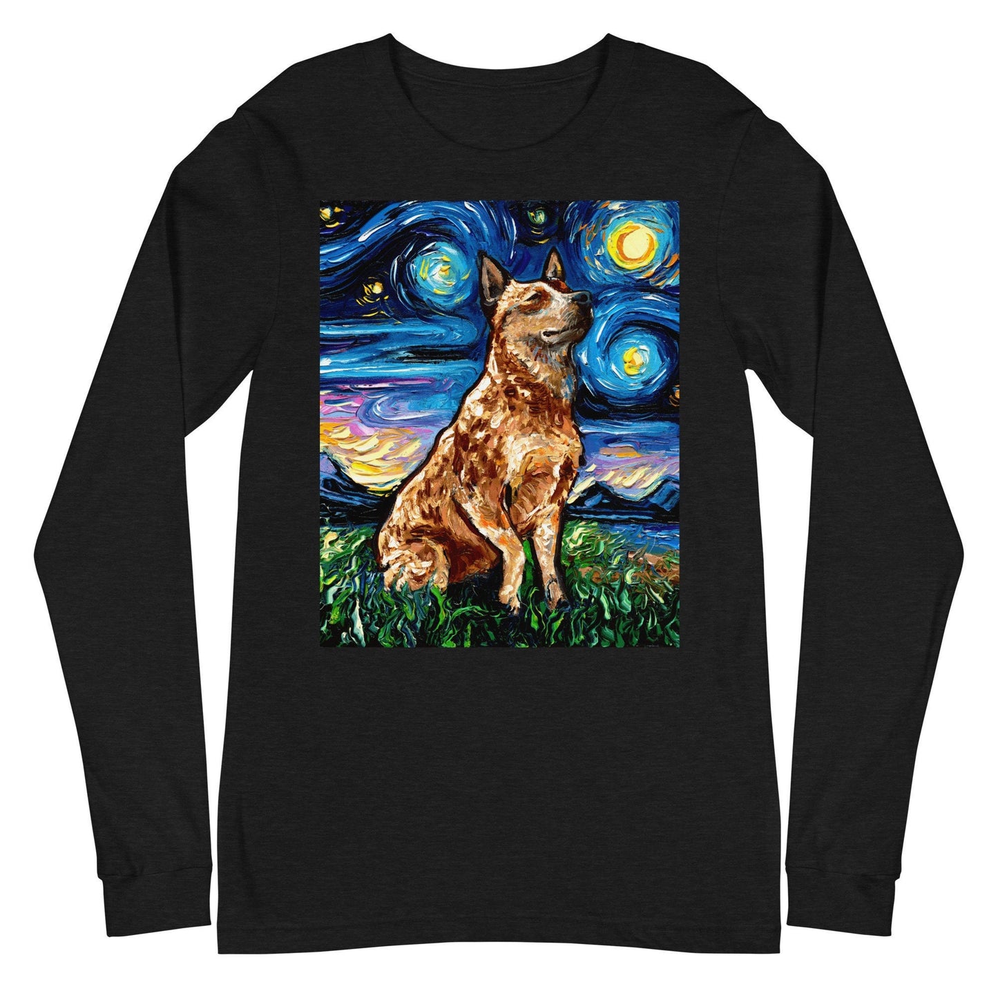 Unisex Long Sleeve Tee Shirt  Red Heeler Australian Cattle Dog Starry Night Art by Aja Bella + Canvas 3501 clothing Apparel Animal Artwork