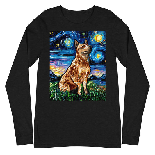 Unisex Long Sleeve Tee Shirt  Red Heeler Australian Cattle Dog Starry Night Art by Aja Bella + Canvas 3501 clothing Apparel Animal Artwork