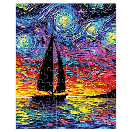 Premium Boxed Puzzles  Sailboat Sunset Ocean Starry Night Art By Aja Rainy Day Activity Game Choose From Multiple Sizes Perfect Gift
