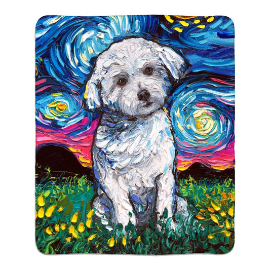 Premium Fleece Sherpa Blanket Maltese Poodle Mix Starry Night Dog Throw 60x50 inches