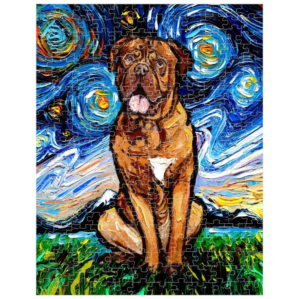 Premium Boxed Puzzles  Dogue De Bordeaux Mastiff Starry Night Dog Art By Aja Choose From Multiple Sizes Rainy Day Activity