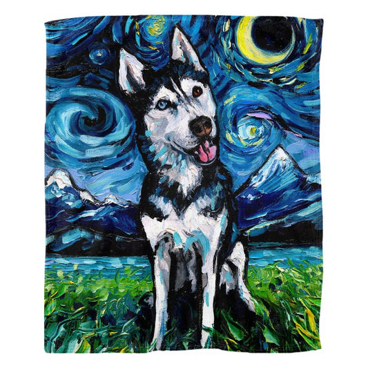 Happy Husky Starry Night Dog 60x50 Inch Fleece Throw Blanket