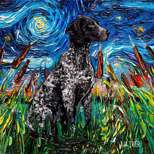 Black German Shorthaired Pointer Art Starry Night Art Print dog art by Aja choose size and type of paper pet owner pup artwork