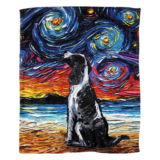 Fleece Throw Blanket Black And White English Springer Spaniel Starry Night Dog