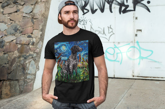 Shirt  Black German Short Hair Pointer Starry Night Dog ShortSleeve Unisex TShirt Art by Aja Soft top clothing Pet Artwork Apparel