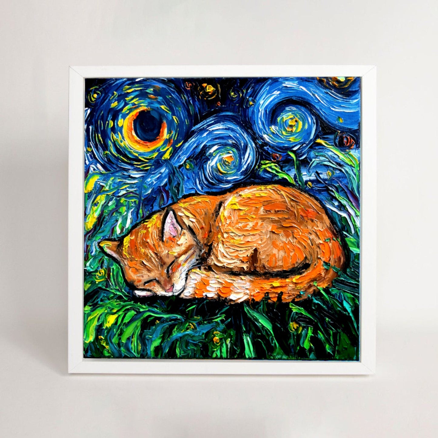 Sleeping Orange Tabby Art FRAMED CANVAS print starry night artwork Aja 8x8 10x10 12x12 16x16 20x20 24x24, 30x30 choose size