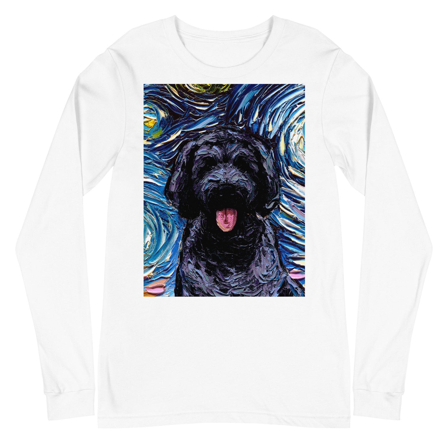 Unisex Long Sleeve Tee Shirt  Black Goldendoodle Portrait Labradoodle Starry Night Dog Art by Aja Bella + Canvas 3501 clothing Apparel