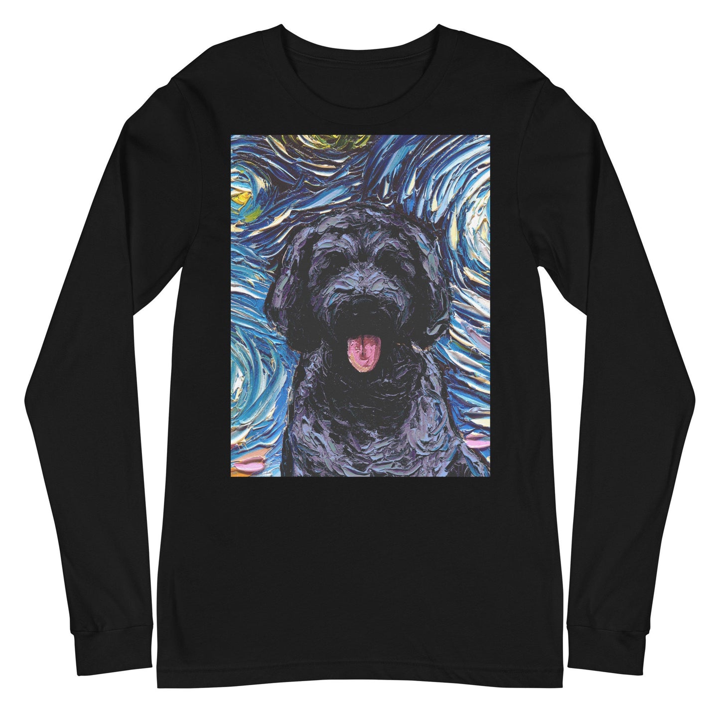 Unisex Long Sleeve Tee Shirt  Black Goldendoodle Portrait Labradoodle Starry Night Dog Art by Aja Bella + Canvas 3501 clothing Apparel