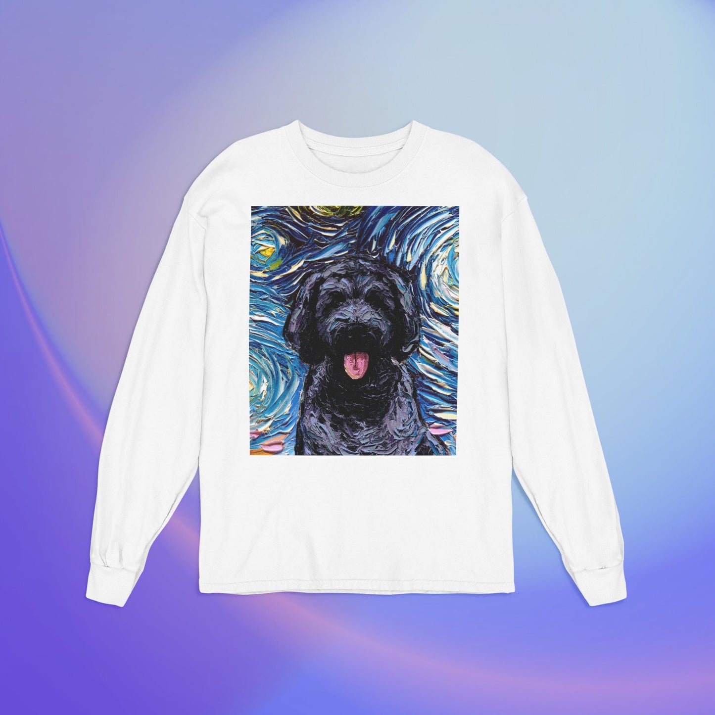 Unisex Long Sleeve Tee Shirt  Black Goldendoodle Portrait Labradoodle Starry Night Dog Art by Aja Bella + Canvas 3501 clothing Apparel