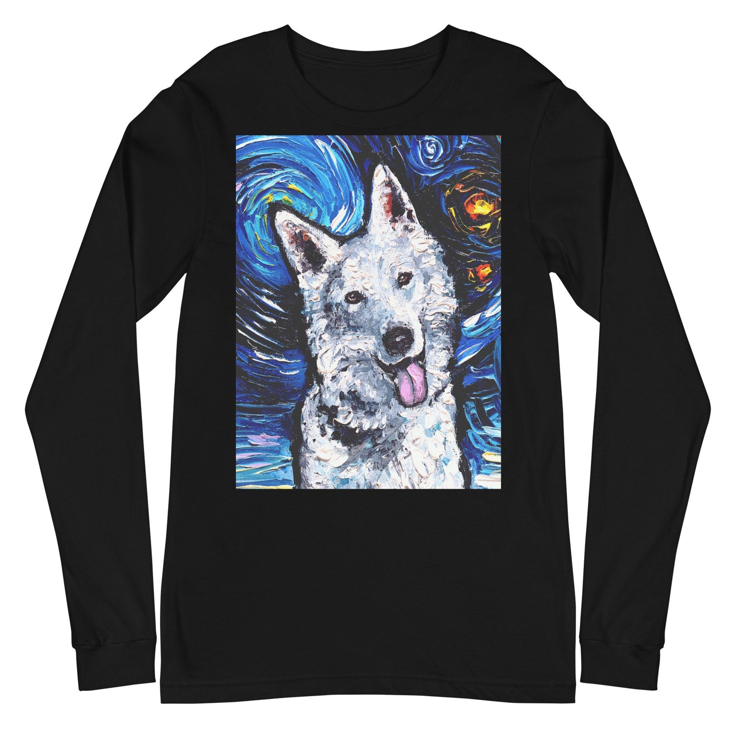 Unisex Long Sleeve Tee Shirt  White German Shepherd Portrait Starry Night Dog Art by Aja Bella + Canvas 3501 clothing Swiss Shepherd