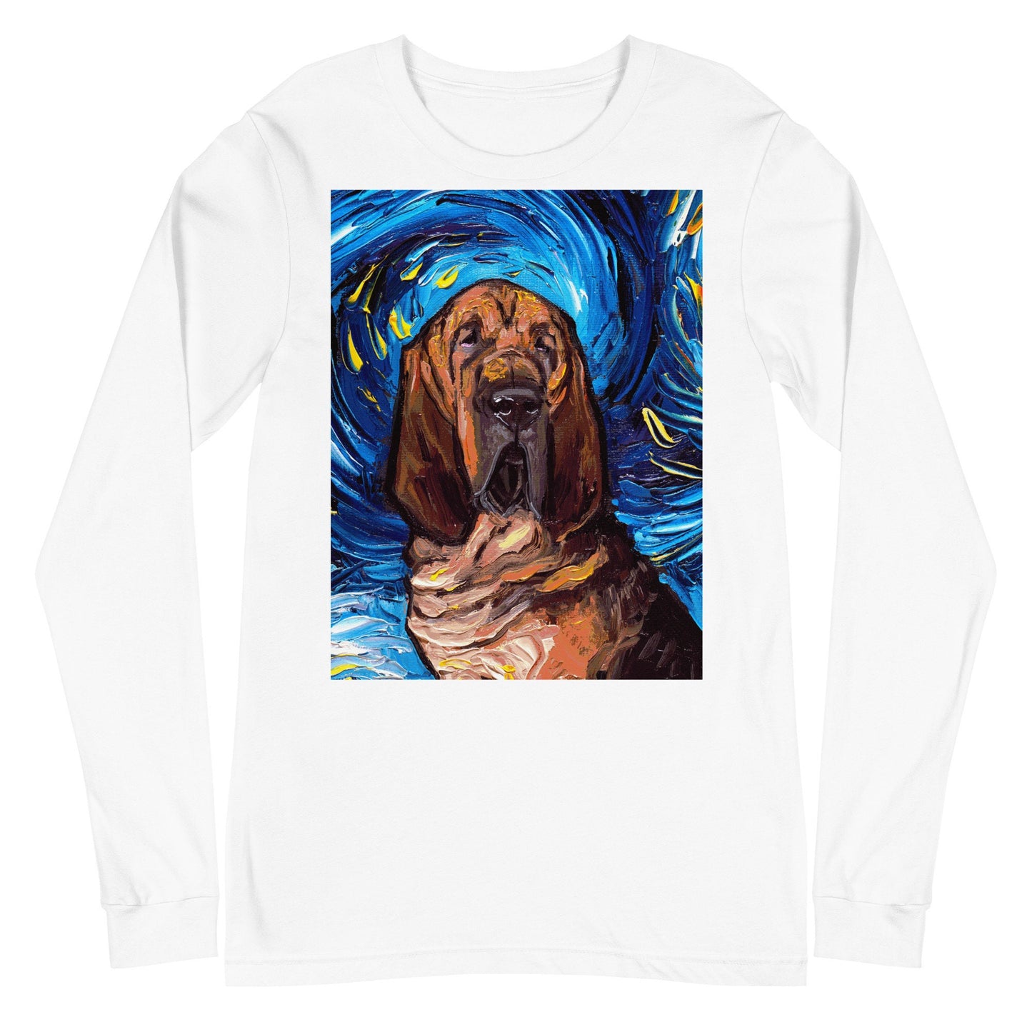 Unisex Long Sleeve Tee Shirt  Bloodhound Portrait Starry Night Dog Art by Aja Bella + Canvas 3501 clothing Apparel Animal Artwork