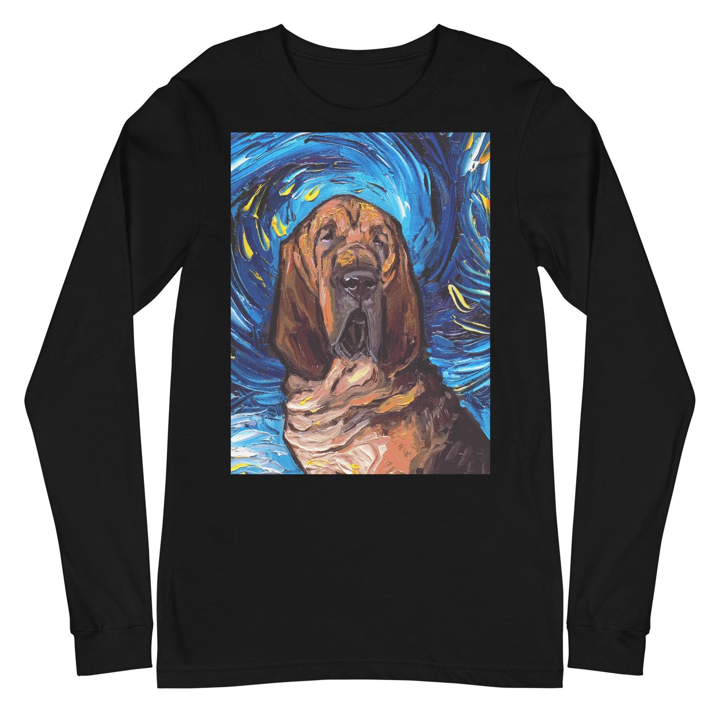 Unisex Long Sleeve Tee Shirt  Bloodhound Portrait Starry Night Dog Art by Aja Bella + Canvas 3501 clothing Apparel Animal Artwork