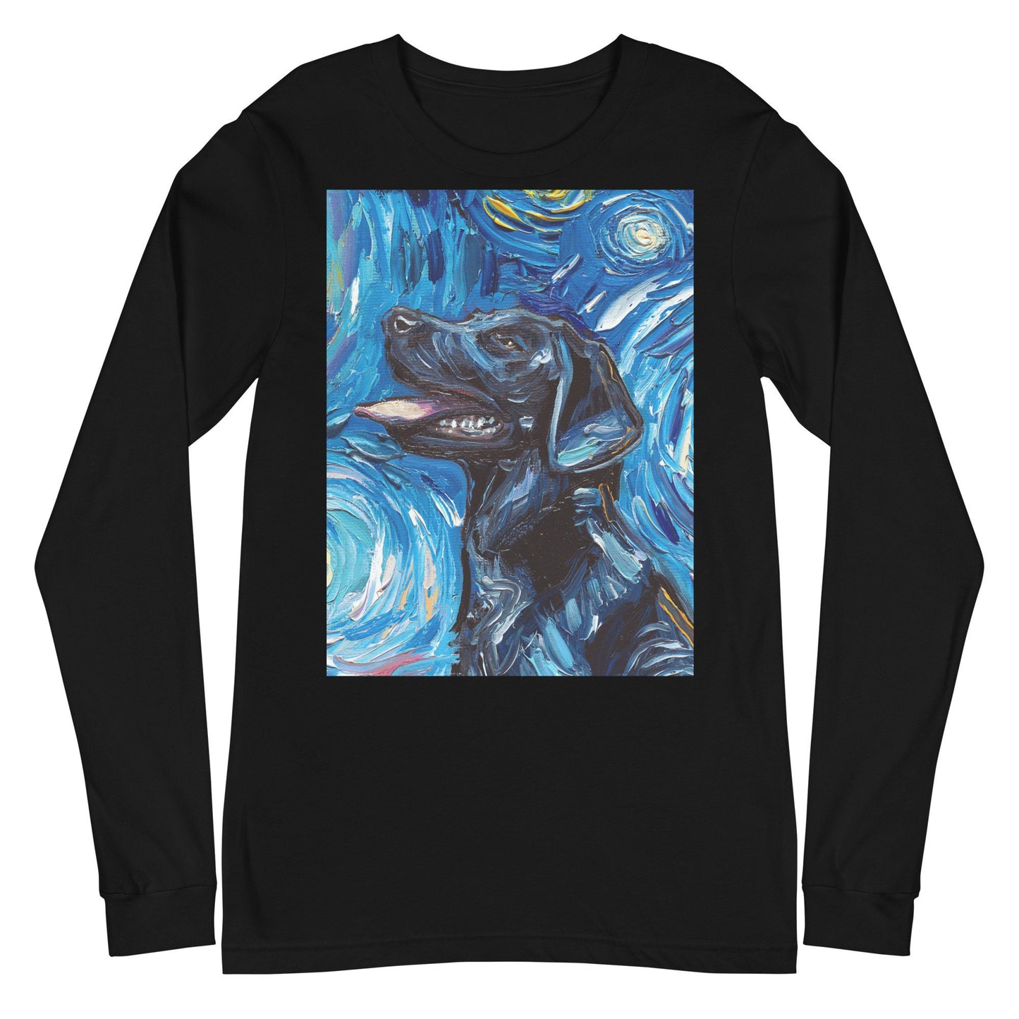 Unisex Long Sleeve Tee Shirt  Black labrador Portrait Starry Night Dog Art by Aja Bella + Canvas 3501 clothing Apparel Animal Artwork