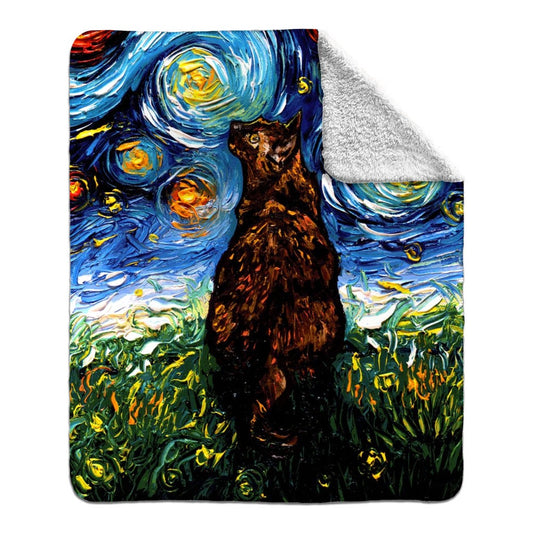 Fleece Sherpa Blanket Tortoiseshell Cat Starry Night 60x50 Inches