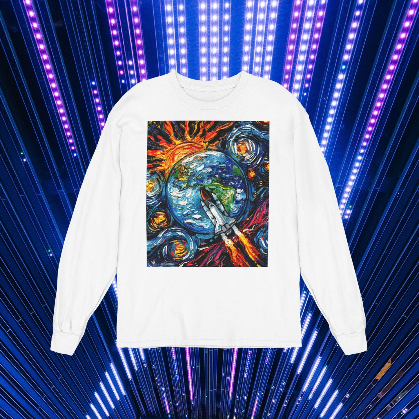 Unisex Long Sleeve Tee Shirt  Space Shuttle Launch Starry Night Space Science Art by Aja Bella + Canvas 3501 clothing Spaceship Earth
